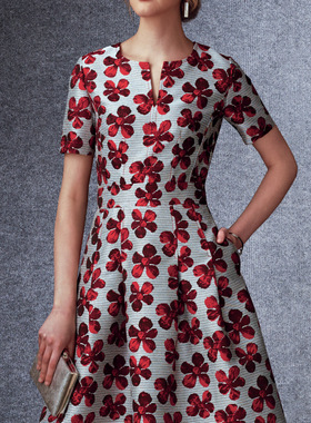 红色印花春夏合体真丝连衣裙欧美性感夏量身定制tailored dresses