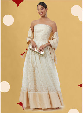 香槟白蕾丝婚纱抹胸连衣裙欧美职业定制做party tailored dresses