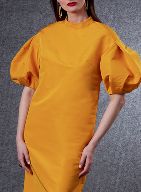 金黄色主持婚礼晚宴礼服连衣裙露背欧美定制做 tailored dresses