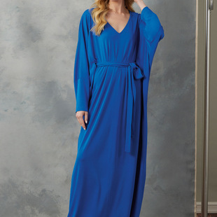 宝蓝色针织棉弹力长袍连衣裙欧美定制做party dresses tailored