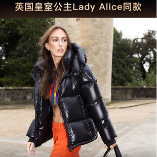 明星同款黑金鹅绒服黑珍珠四格羽绒服女士短款冬季男女情侣外套潮