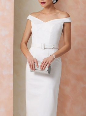 白色主持婚礼晚宴礼服连衣裙摸胸欧美定制做 tailored dresses