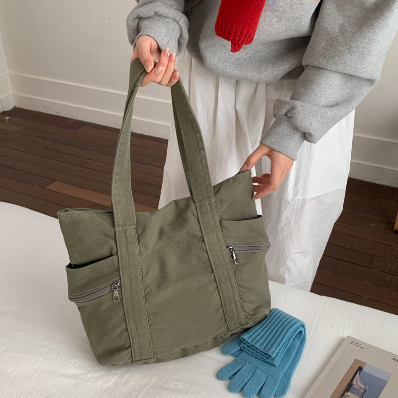 韩版简约纯色复古休闲妈咪帆布包包女2026新款厚实时尚百搭单肩包