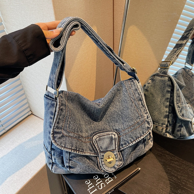 韩版东大门高级感水洗牛仔布包包2026新款百搭潮流时尚单肩斜挎包