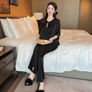 春秋外穿国风中袖 冰丝睡衣女2026新款 套装 高级感新中式 家居服 夏季