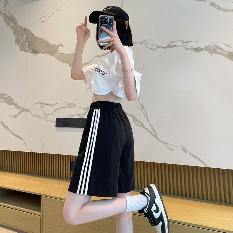 童装女童运动短裤三杠薄款夏季外穿中大童三分热裤休闲宽松五分裤