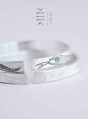 姜央原创男女皆可足银生肖蛇手镯
