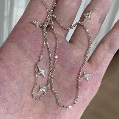 星芒S925纯银银饰璀璨星星钻圆珠项链清冷感四芒星锆石流苏锁骨链