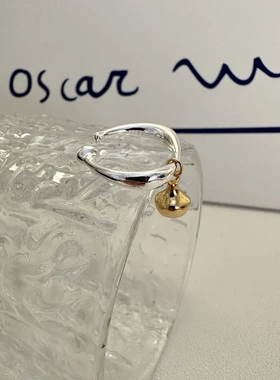 贰.叁S925纯银异形时尚撞色小金豆戒指复古韩国博主热推小众指环