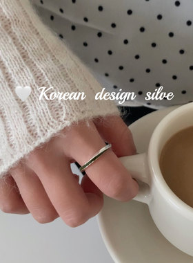 韩版简约风莫比乌斯素圈 S925纯银绿色滴釉不规则麻花戒指高级感