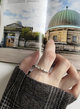 S925纯银韩国ins冷淡风欧美光面橄榄椭圆形简约水滴开口戒指环女