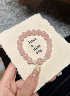 冰种天然粉水晶s925纯银手链新中式温柔气质显白小众手串百搭手饰