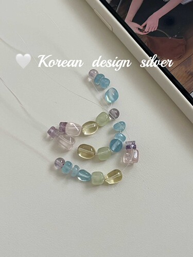 韩国气质甜美手工饰品 S925纯银 彩色水晶透明鱼线项链温柔小清新