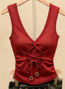 十三行一线大牌！带胸垫~新款红色吊带外穿背心女内搭打底上衣