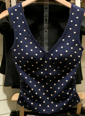 十三行一线大牌！带胸垫~波点V领吊带背心女修身显瘦无袖外穿上衣