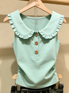 十三行一线大牌！法式荷叶边娃娃领无袖背心夏季收腰显瘦减龄上衣