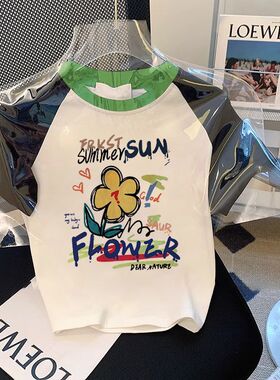 欧货撞色时尚卡通纯棉短袖t恤女2026新款设计感修身显瘦上衣