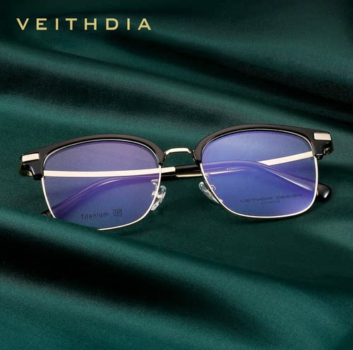 VEITHDIA/威斯.蒂亚 复古纯钛脚半框光学近视眼镜架男女可配度数