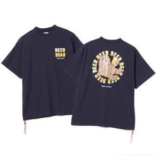 BEAMS JAPAN BEER BEAR23ss日系宽松小熊卡通印花红绳短袖情侣T恤