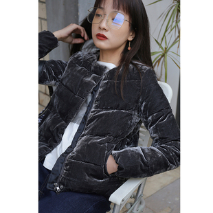 返场清仓 洋气光泽感丝绒短款羽绒服 白鸭绒圆领保暖外套小个子女