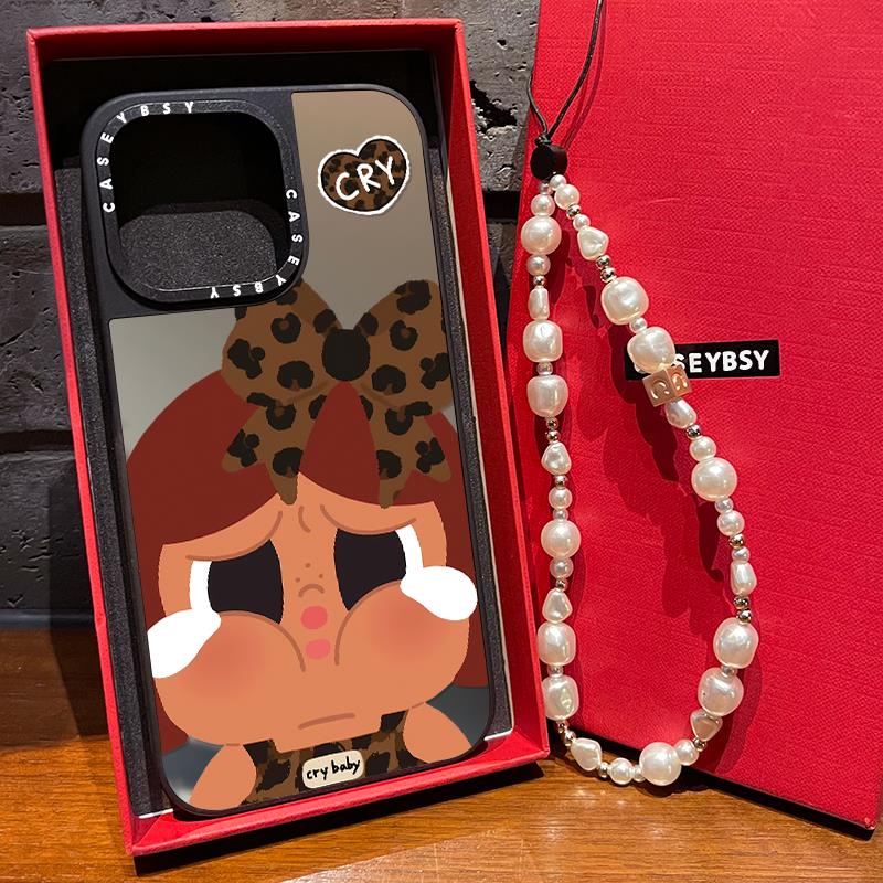 C家联名豹纹丝结大脸哭娃适用iphone17promax壳苹果16pro镜面17Air保护套15亚克力14/13小众12可爱卡通