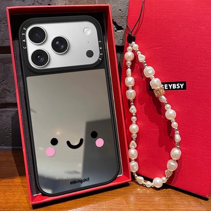 C家联名拟人微笑表情适用苹果17promax手机壳iphone15镜面保护套16pro磁吸MagSafe亚克力14/13可爱卡通12女