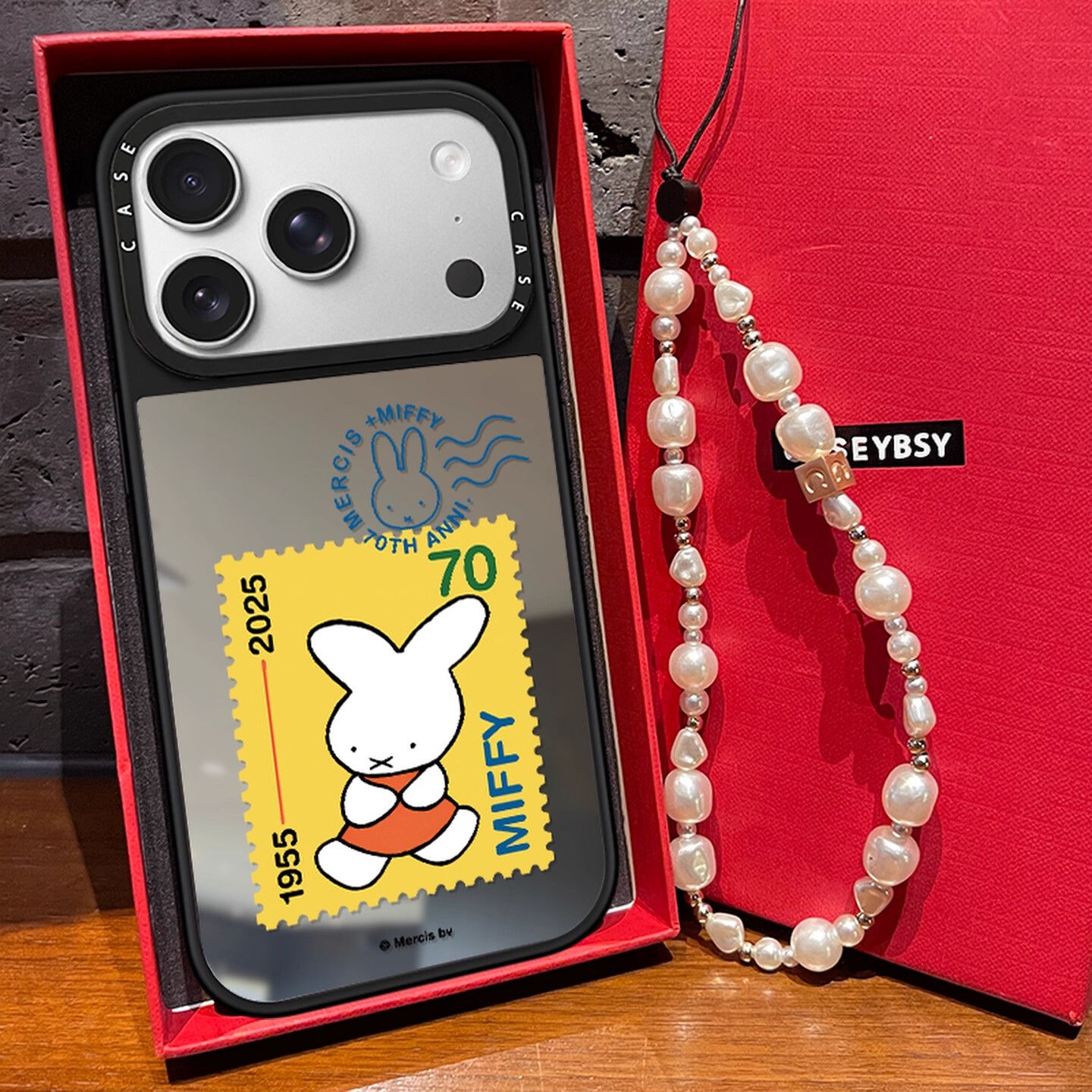 CASE联名米菲兔黄色邮票适用iphone17promax壳苹果16pro镜面17Air保护套15亚克力14/13小众12可爱卡通女