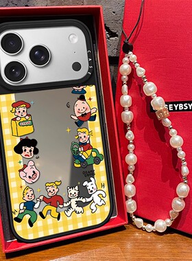 C家联名原田治黄格子适用iphone17promax手机壳新款苹果15镜面保护套16pro亚克力13小众ins风14可爱卡通女