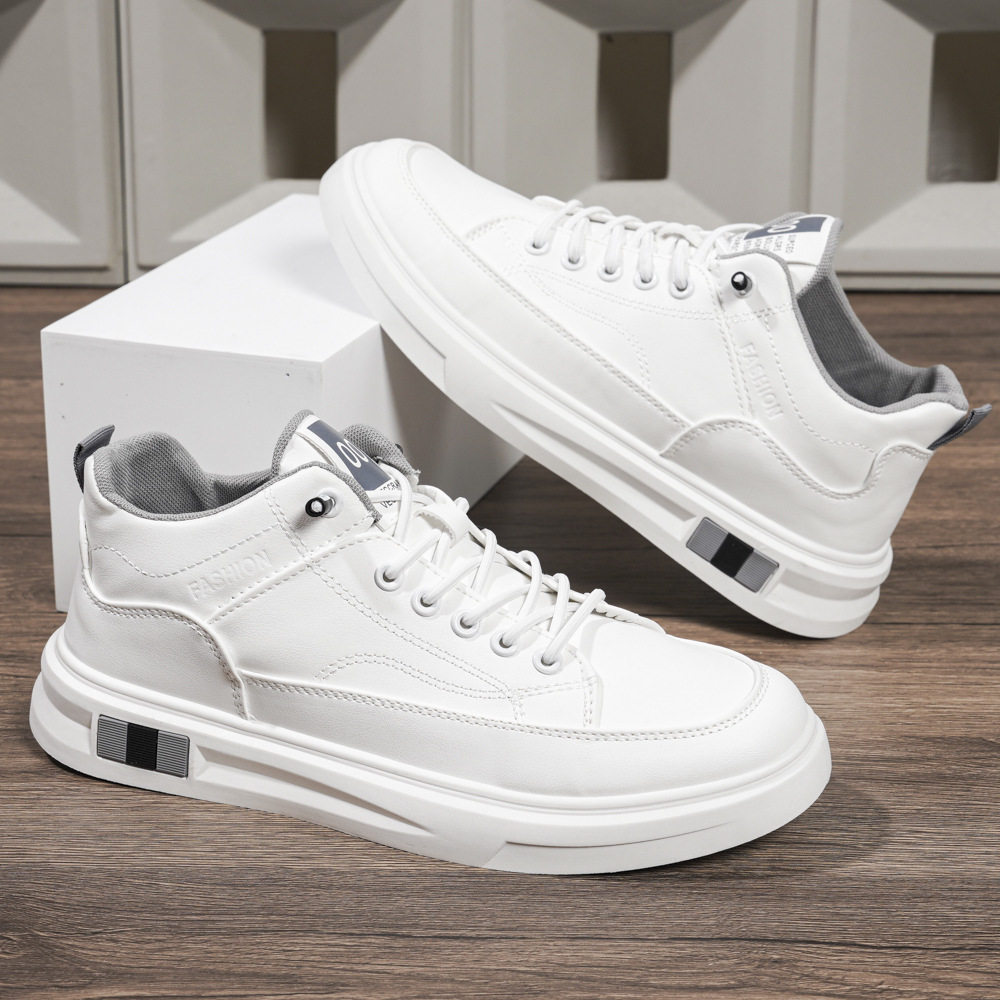 男鞋2023板鞋休闲鞋新款秋冬季加绒运动鞋中帮工装时尚百搭小白鞋