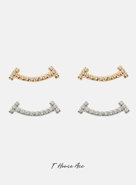 日韩系微笑耳钉女甜美气质镶钻耳环简约高级感笑脸耳饰睡觉不用摘