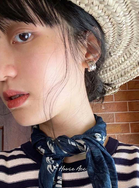 欧美风高品质全铜宽面C形耳钉简约时尚博主同款耳环冷淡风ins耳饰