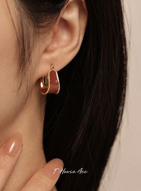 不掉色镀18K金法式复古彩釉耳环小众高级感耳圈气质百搭金属耳钉