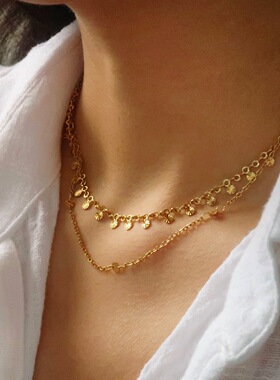 钛钢镀18K金手工压花亮片项链