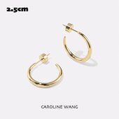 C型hoop耳圈素圈耳环2.5cm925银针法式 高级感圆脸修饰C型通勤百搭