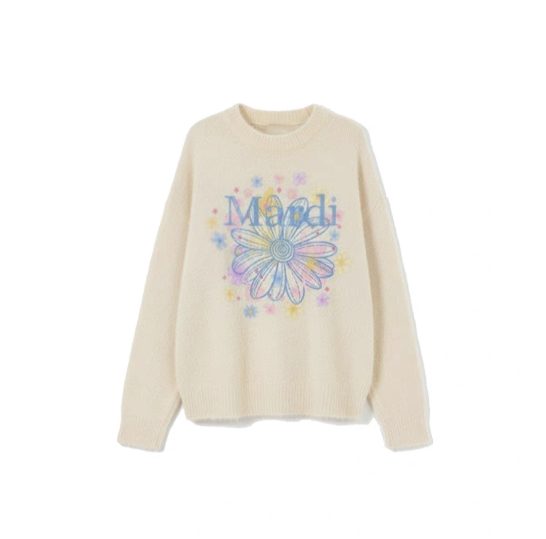 Mardi韩版轻奢时尚25新款百搭宽松毛衣潮流雏菊彩印圆领休闲上衣
