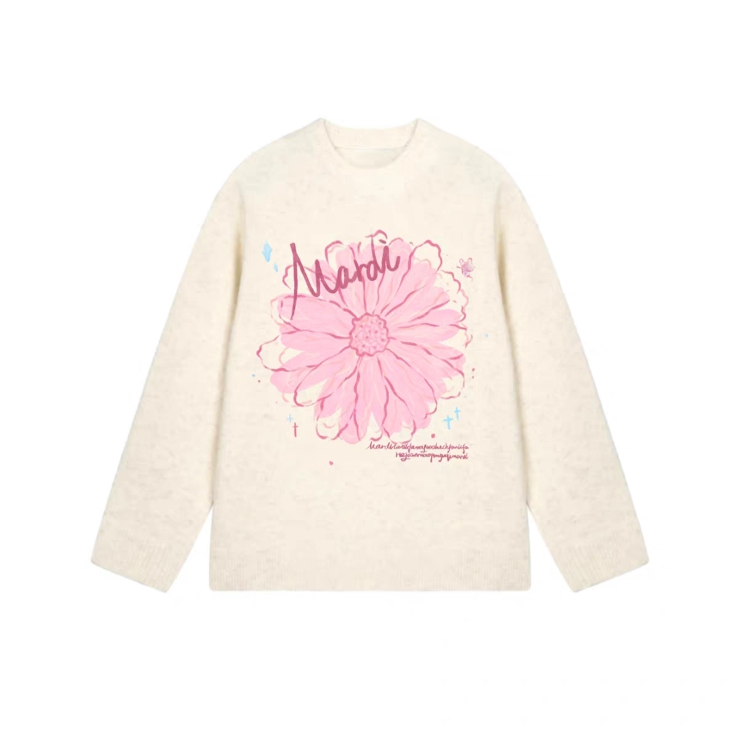 Mardi韩版2025秋冬新款圆领雏菊少女风保暖厚款毛衣卡通甜美上衣