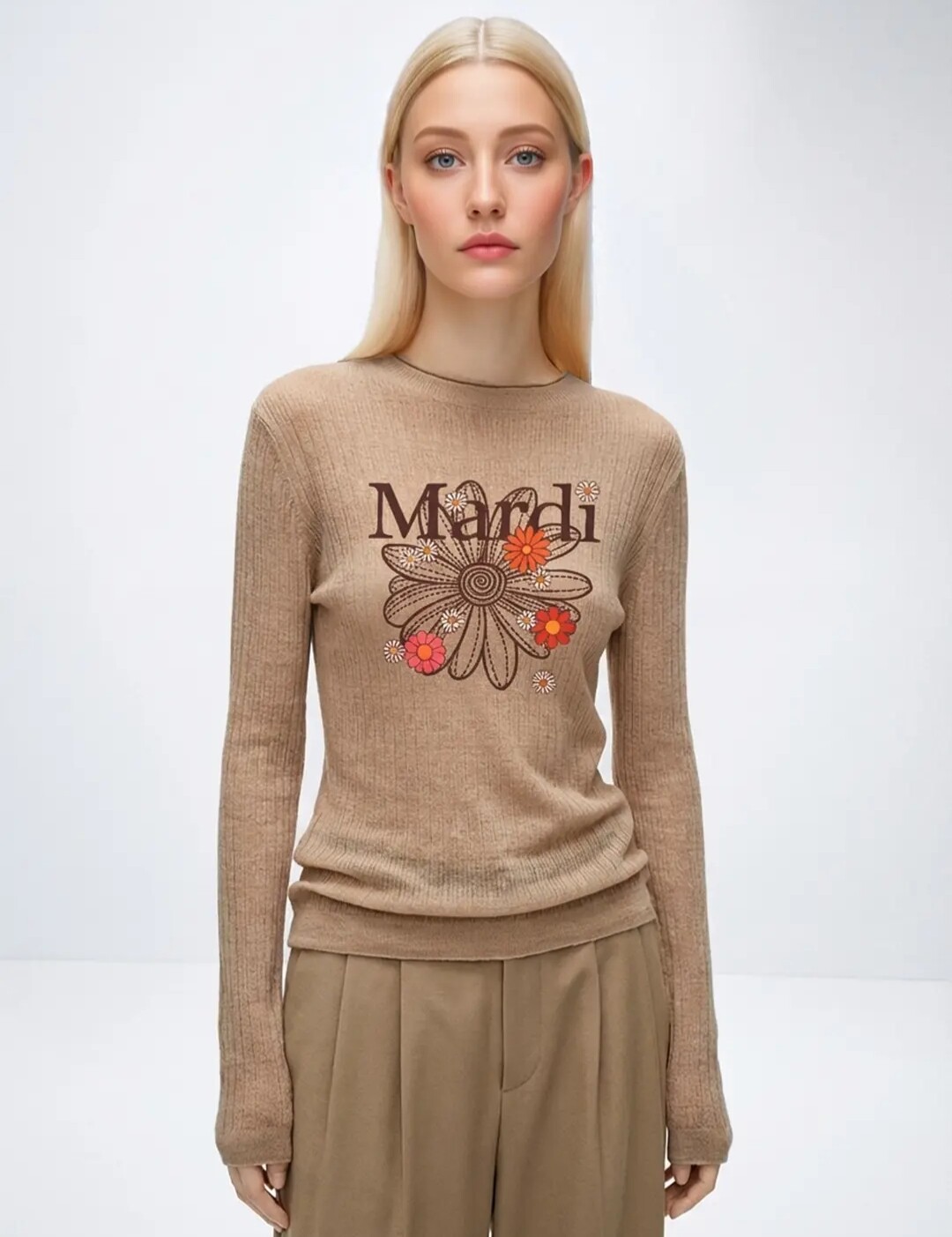 Mardi韩系雏菊印花25年春秋新款冬季圆领休闲时尚百搭针织打底衫
