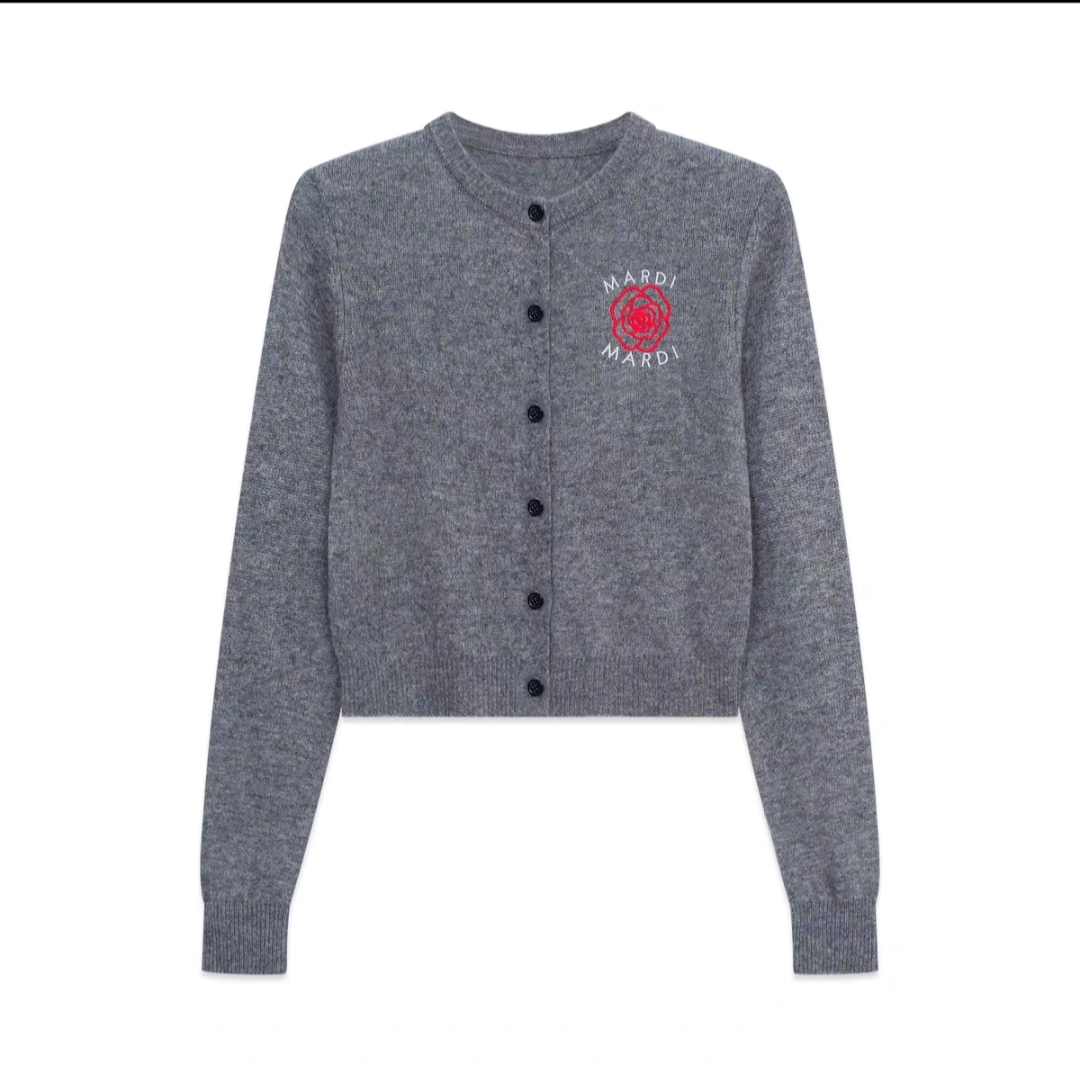 Mardi玫瑰刺绣轻奢羊毛衫25秋冬新款修身显瘦休闲针织开衫女外套