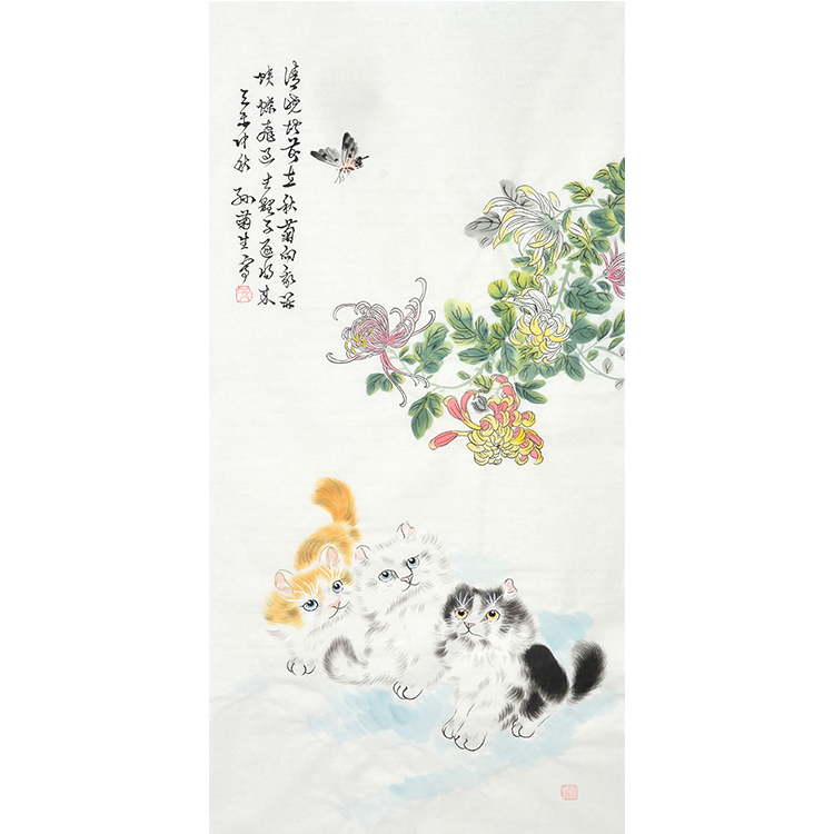 孙菊生猫纯手绘装饰画国画水墨画书房画客厅画动物画图片