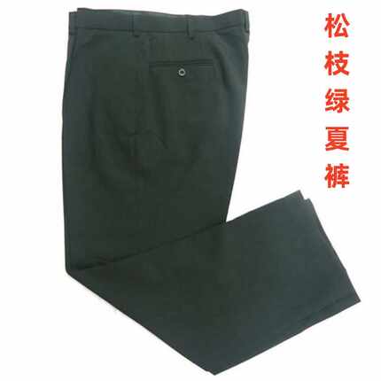 松枝正品绿色裤带屁兜款麻纱中老年时尚休闲裤宽松筒裤免烫防皱
