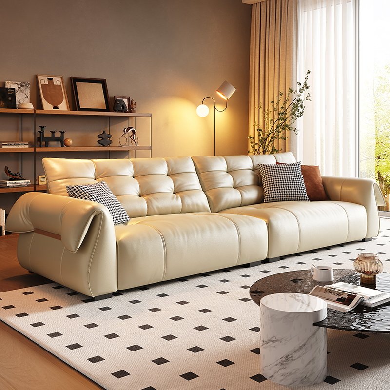 现代极简黑天鹅真皮沙发大黑熊头层半青牛皮小户型三人位客厅直排