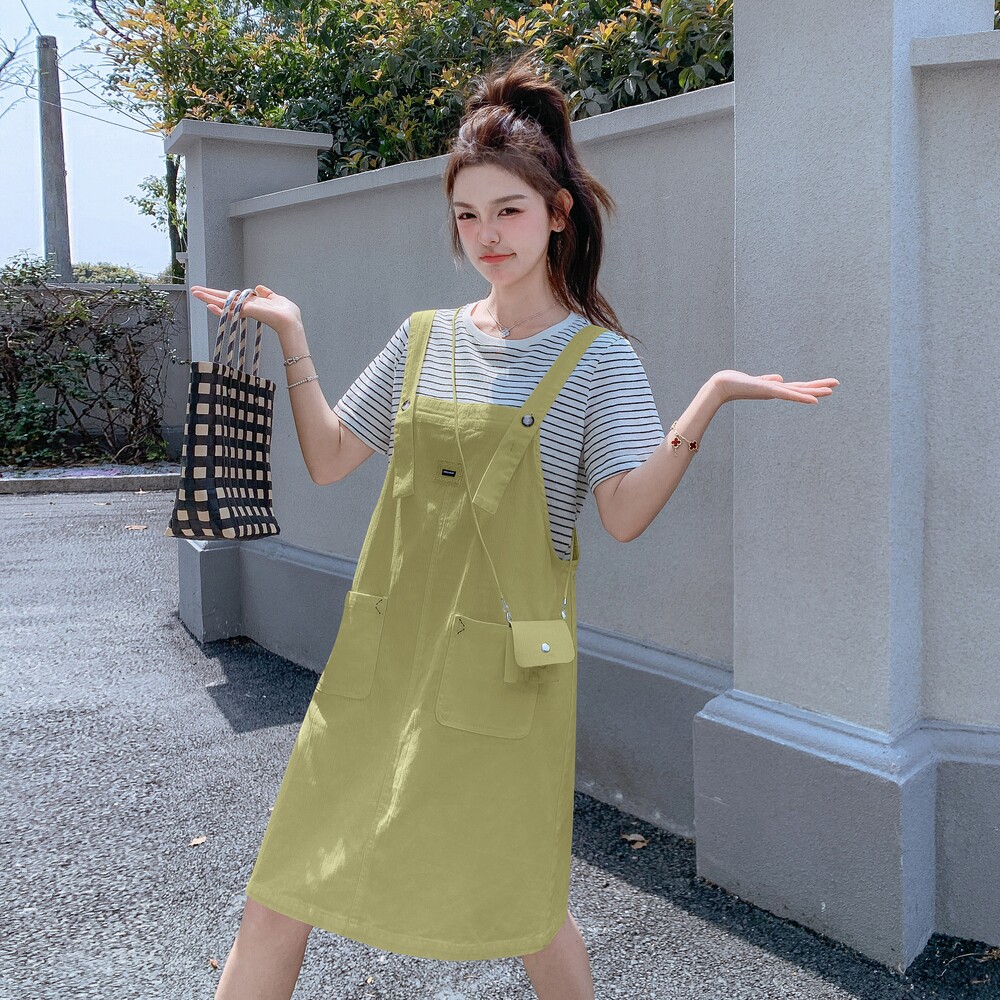 夏日学院风小清新背带连衣裙女2025夏季新款小个子休闲宽松两件套,女装连衣裙,浙宝288（原255）