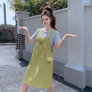 夏日学院风小清新背带连衣裙女2025夏季新款小个子休闲宽松两件套图片