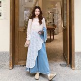 温柔穿搭蕾丝罩衫长裙牛仔背心马甲休闲阔腿裤三件套女秋2025新款，女装套装/套裙，浙宝288（原255）