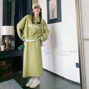 春装 绿色卫衣半身裙运动套装 2B149-2312-P135控198图片