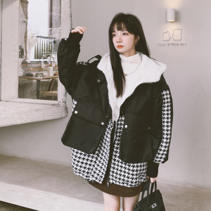【现货】棋盘格子拼接内胆兔毛派克服255-2192-P185控268