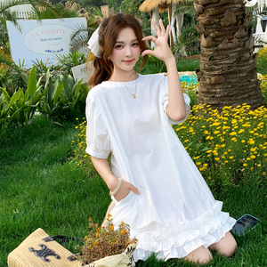 超仙度假风白色花边连衣裙女2025夏季新款温柔甜美时髦百搭短裙子图片