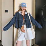 深蓝色设计感运动风牛仔外套女2025春季新款蕾丝拼接条纹休闲夹克，女装短外套，浙宝288（原255）