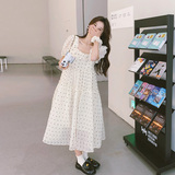 俏皮可爱白色泡泡袖波点连衣裙女夏季2025新款超仙森系小个子长裙，女装连衣裙，浙宝288（原255）