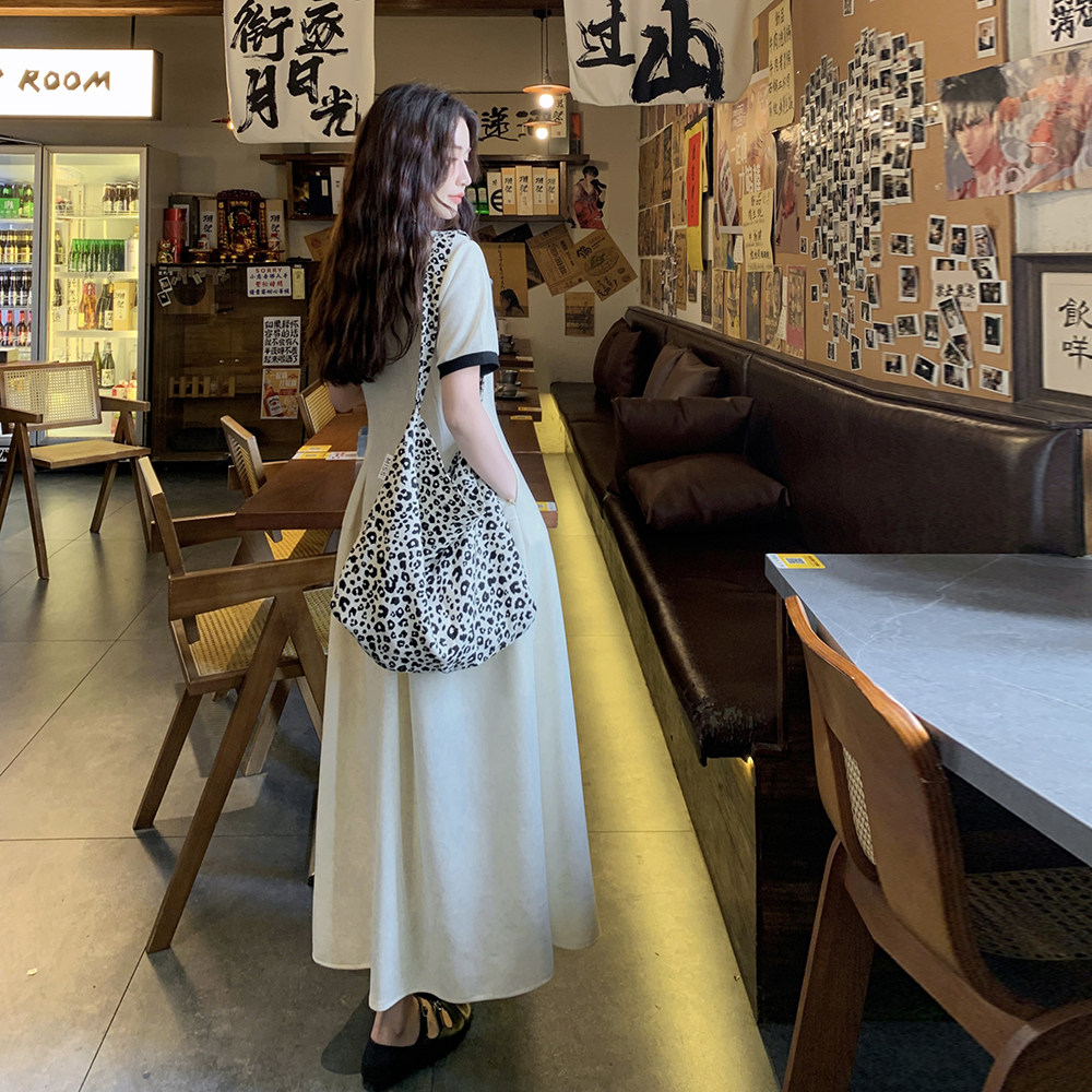 撞色拼接圆领连衣裙女2025年夏季新款法式设计感修身显瘦气质长裙,女装连衣裙,浙宝288（原255）